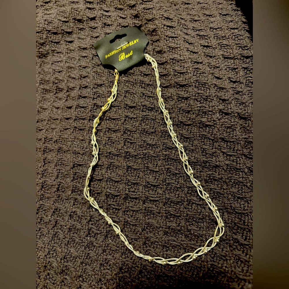 Delicate Vintage Silvertone Braided, Beaded Necklace